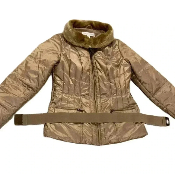 New York & Company Women’s Coat Gold Beige Puffer Jacker Sz. XS Has Belt - Picture 2 of 10